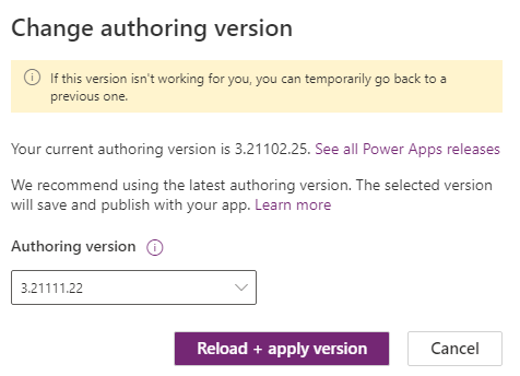 Change authoring version, and reload Power Apps Studio session.