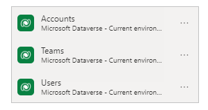 Accounts, Teams, and Users tables in the Data pane.