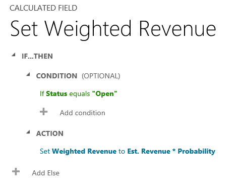 Weighted revenue to est. revenue in Dynamics 365.