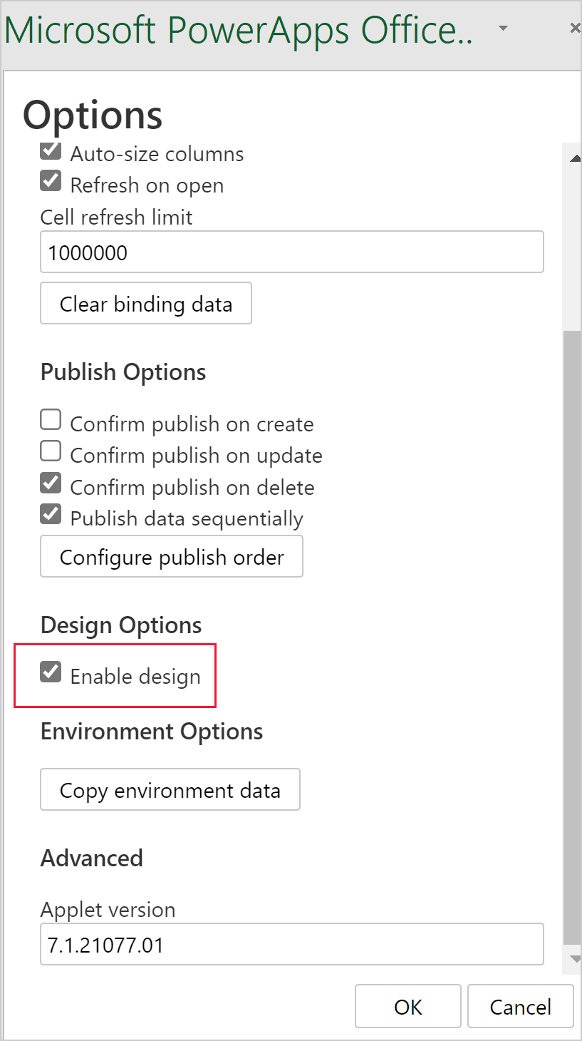 Configuration option in the add-in