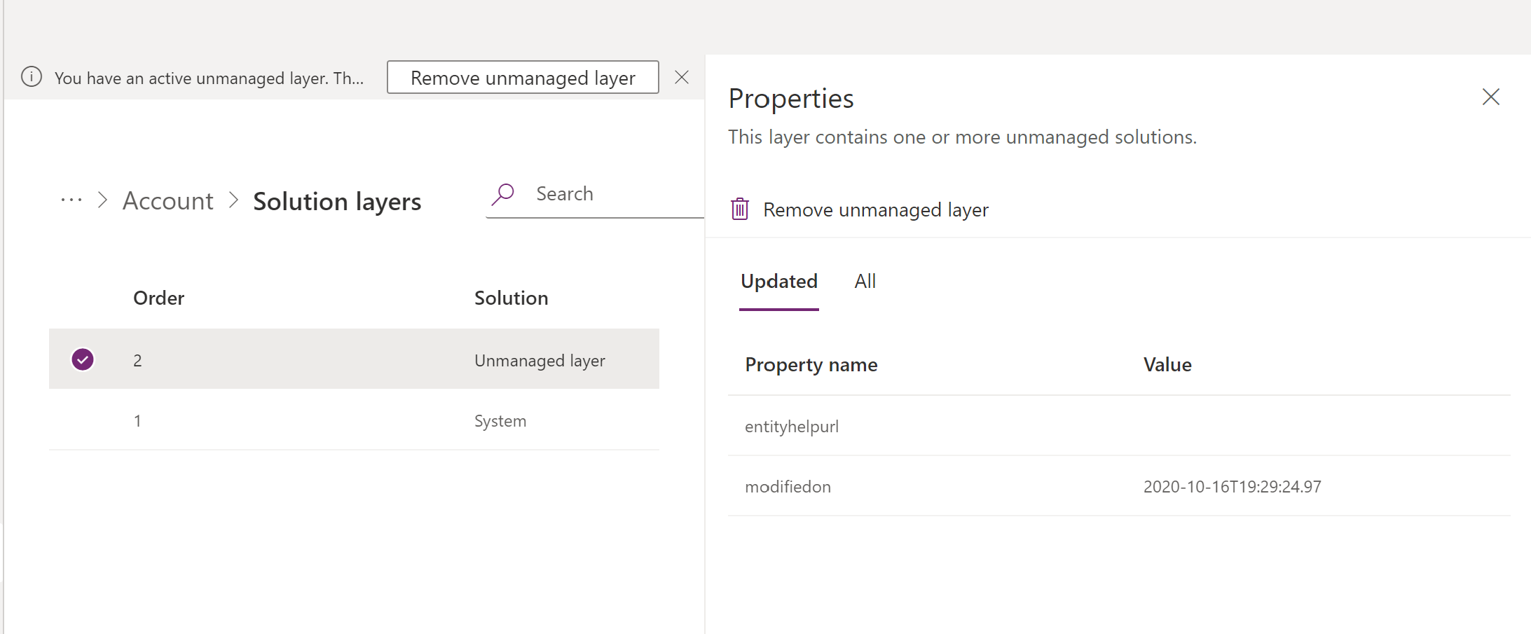 Solution layer changed properties.