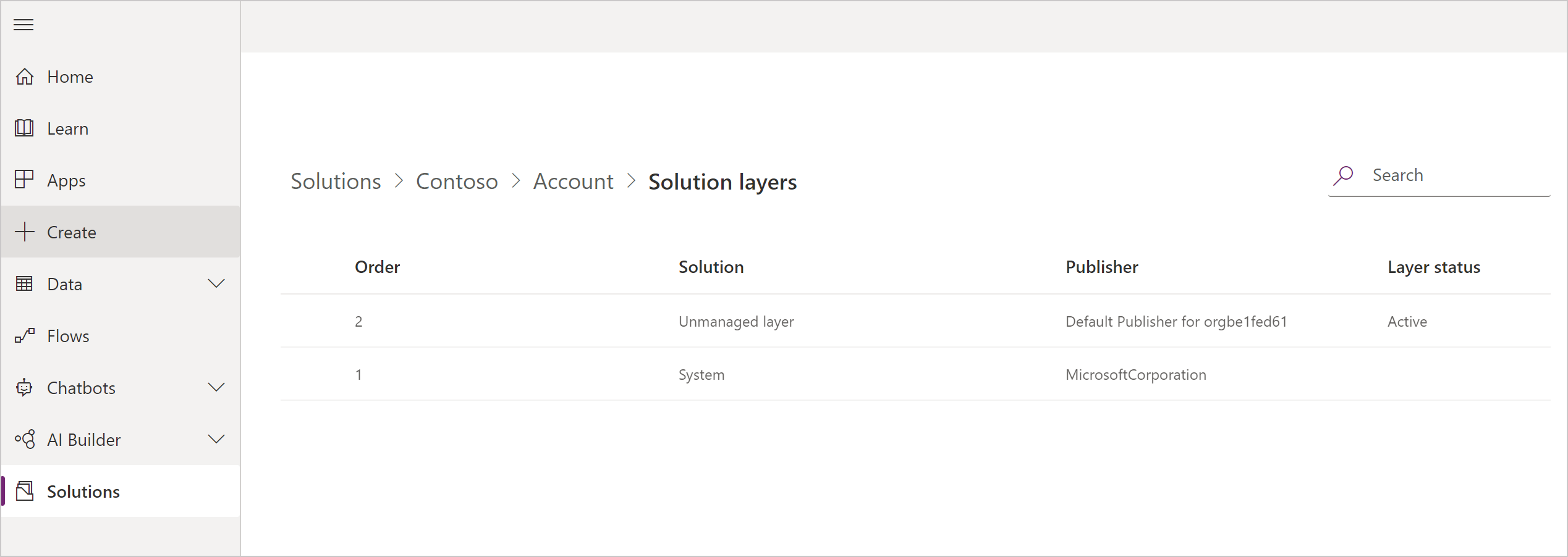 Solution layers list.