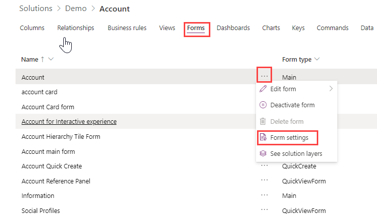 select forms forms to include in app