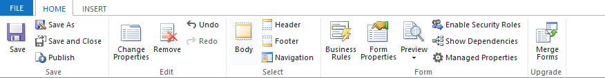Classic form editor home tab.