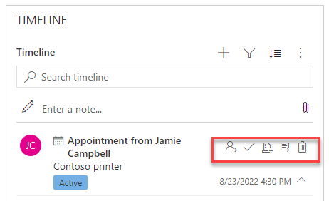 Display command actions directly from timeline
