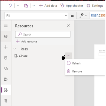Power Apps Studio custom page web resource with resx file.