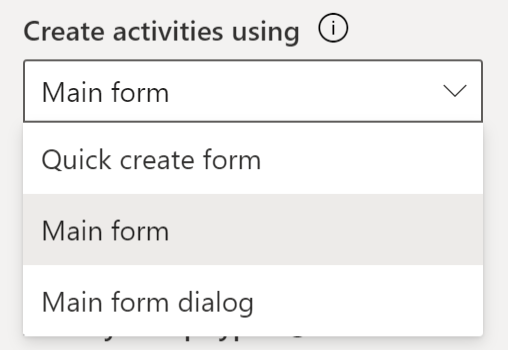 How to set create activities form type in timeline.