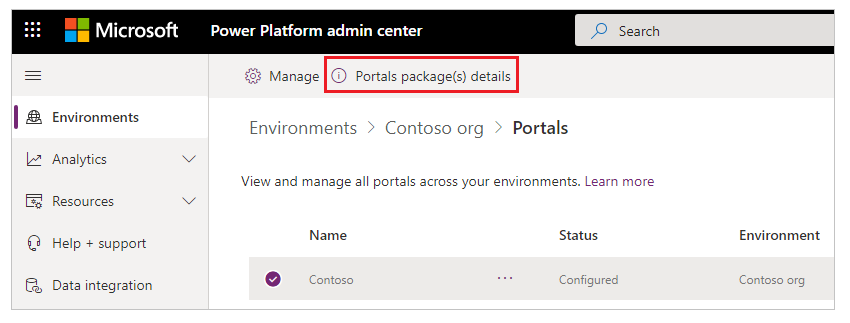 Details of portal's packages.