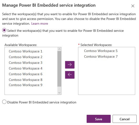 Manage Power BI Embedded service integration.