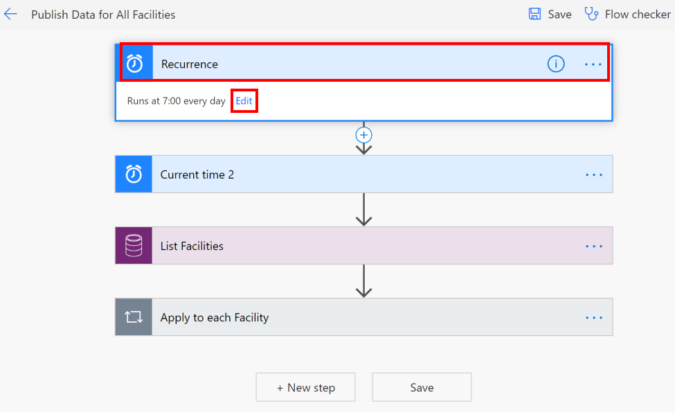 Update the data publish recurrence schedule.