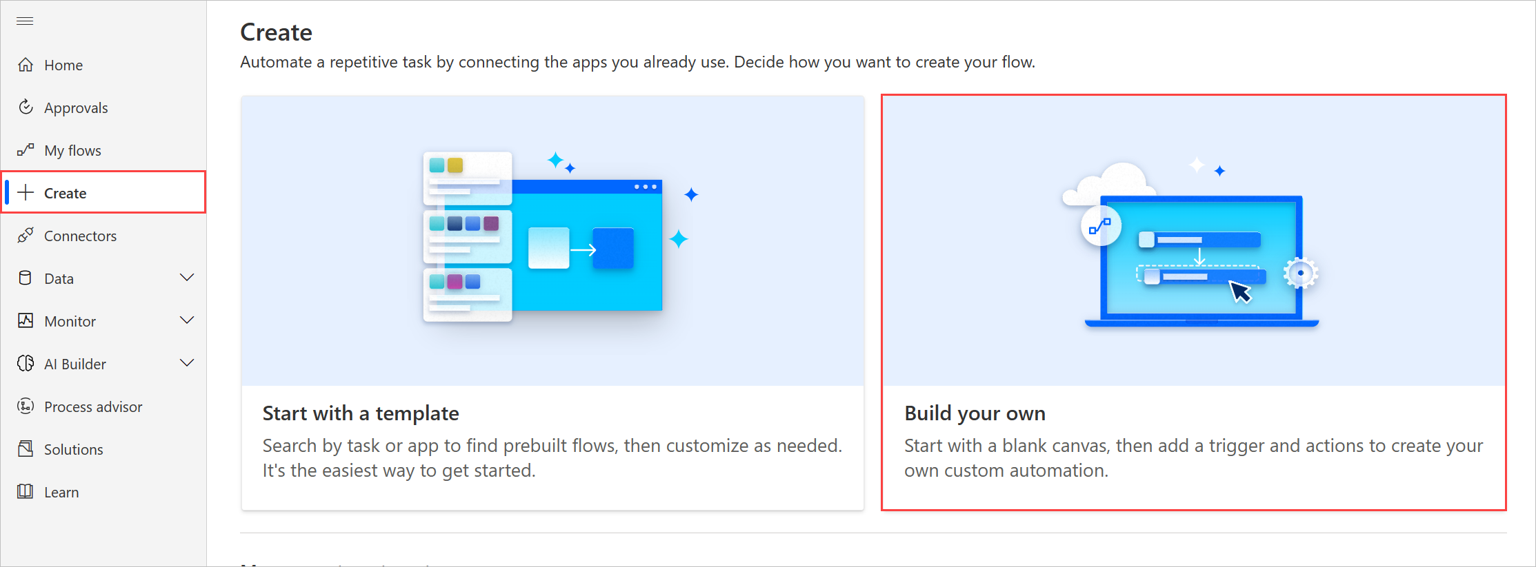 Screenshot of the option to create a new desktop flow through the portal.