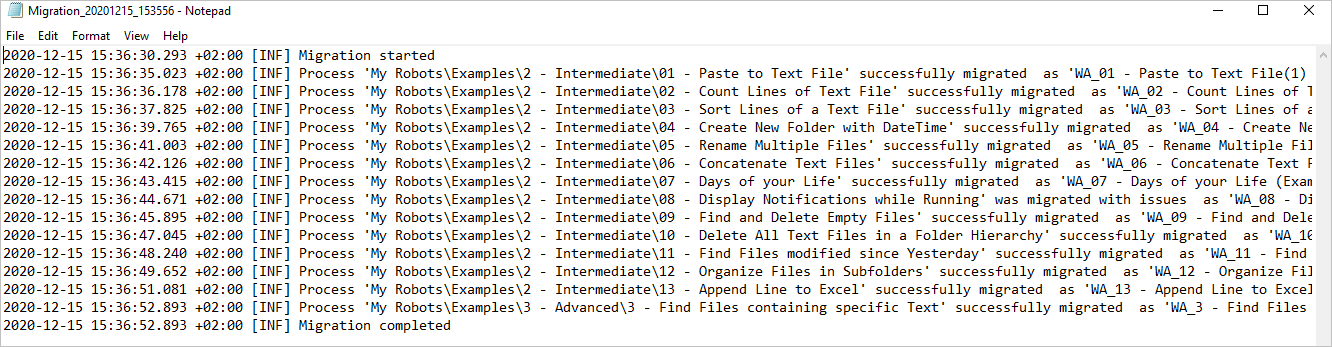 Screenshot of the autogenerated log file.