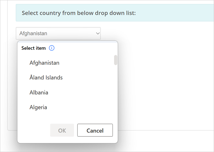 Screenshot of a custom screen for a drop-down list.