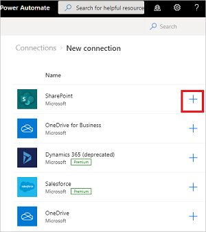 List of connections that can be configured.