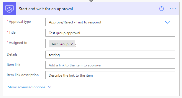 Screenshot of filling out the Start and wait for an approval card.
