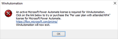 Screenshot of a License error.