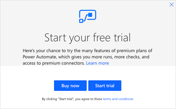Screenshot of the start a trial or buy a license options.