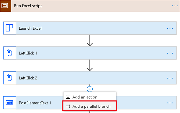 Image showing add a parallel branch and other options.