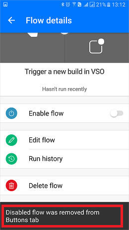 Disabled flows are not on the buttons tab