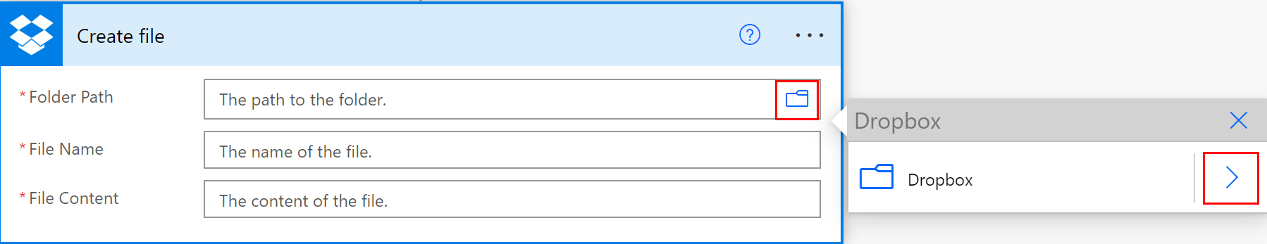 Screenshot of selecting a Dropbox folder path.