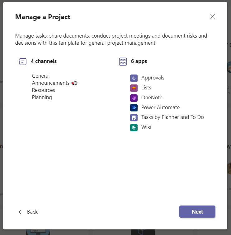 Manage a Project screen