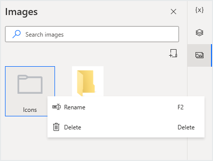 Screenshot of the rename and delete options of the images.