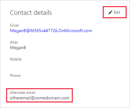 Screenshot of the Contact details dialog, showing how to specify an alternate email.
