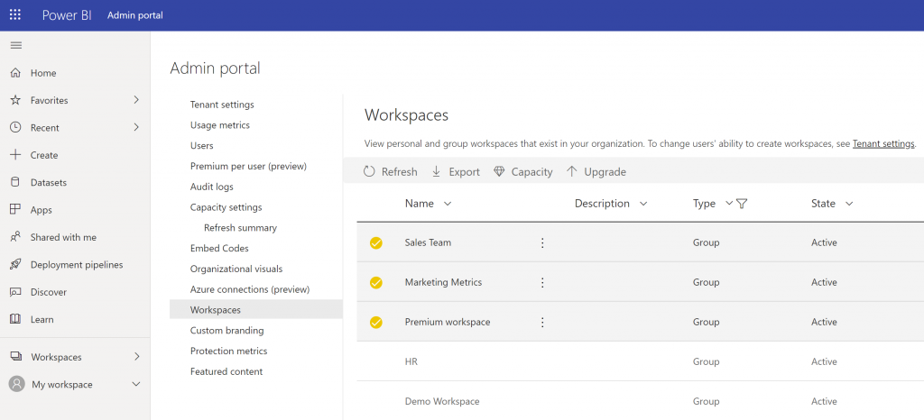 Admins can also manage and recover workspaces.