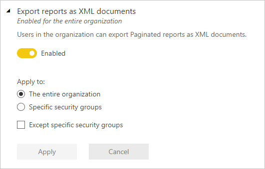 Screenshot of export to XML setting.