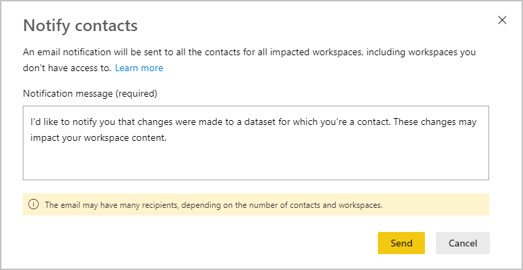 Screenshot of the Notify contacts dialog box.