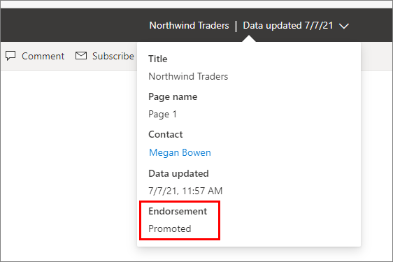 Screenshot showing promotion badge in a report header.