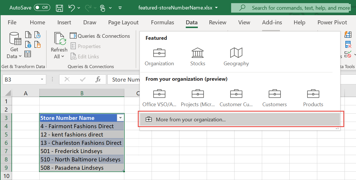 Screenshot of selecting From your organization (preview).
