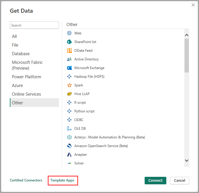 Power BI Data Sources: Template Apps