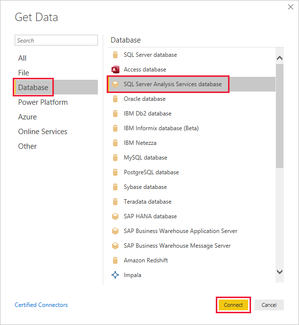 Connect to SQL Server Analysis Services Database