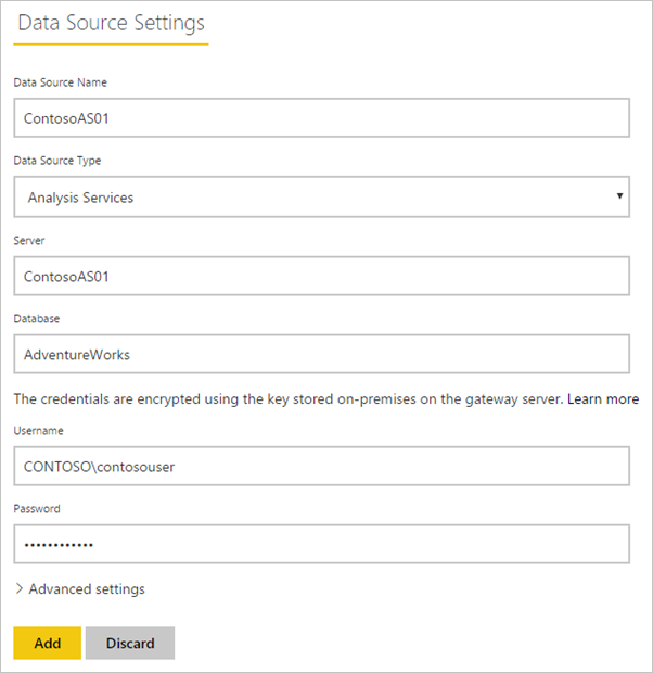 Filling in the data source settings
