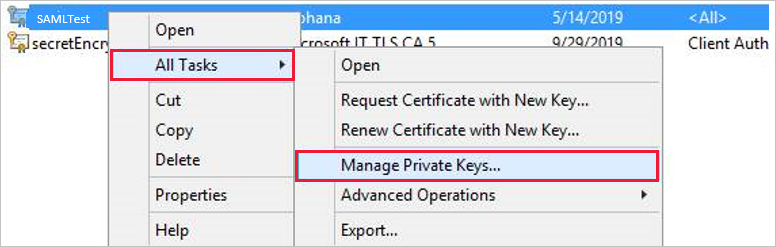 Screenshot of the "Manage Private Keys" command.