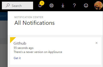 Template app update notification pane