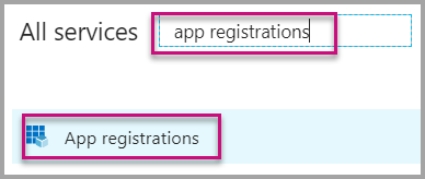 Screenshot that shows app registrations search.