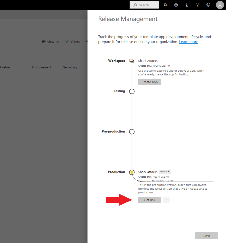 Screenshot that shows the Release Management button.