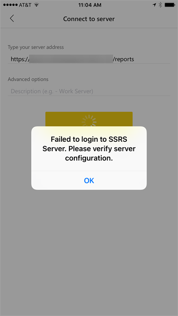 "Failed to login to SSRS Server" error