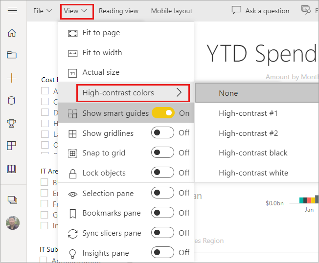 Screenshot shows how to select a theme of high contrast colors.