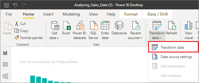Select Transform data from Power BI Desktop