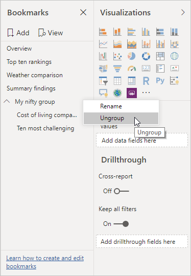 Screenshot showing ungrouping a bookmark group.