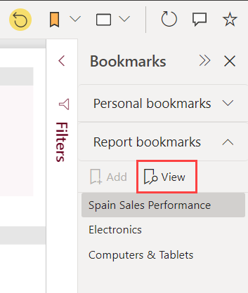 Select View in the Bookmarks pane.