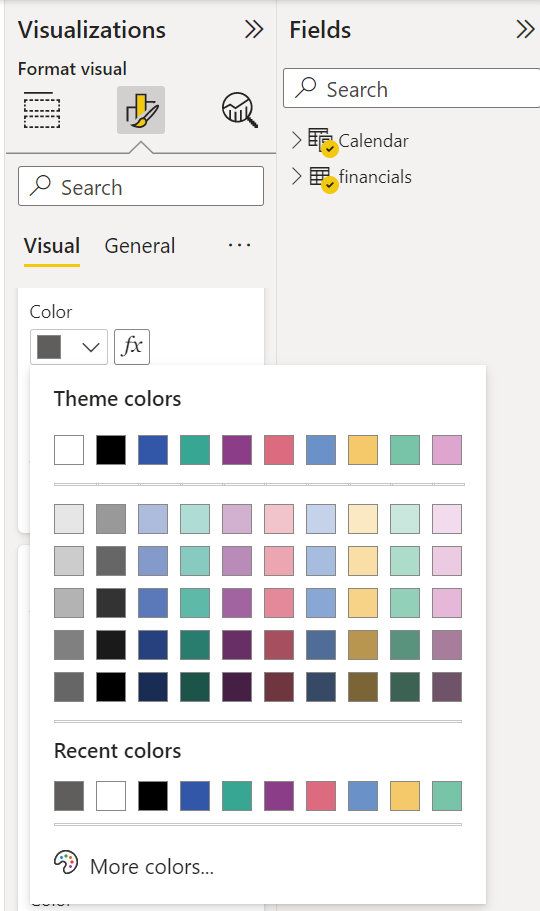 Screenshot of Theme colors.