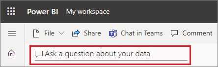Screenshot shows a Power B I dashboard with an option to Ask a question about your data.