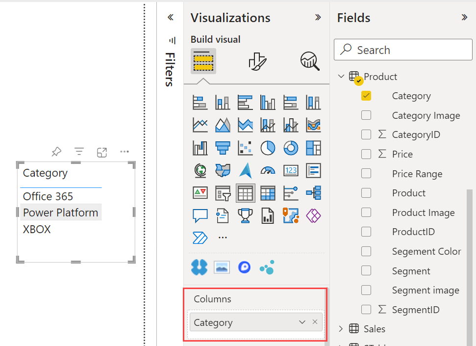 Screenshot of the Product field in the Values well.