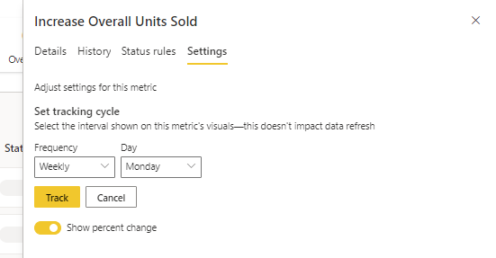 Screenshot of Set the tracking cycle for your metric.