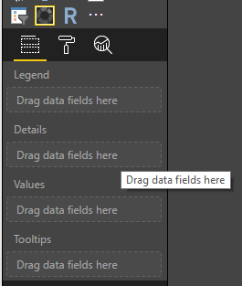Screenshot of Power BI, which shows the data fields buckets are empty.