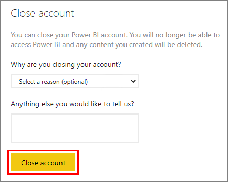 Screenshot of the Close account dialog for Individual Users, showing fields to provide further information for closing the account.
